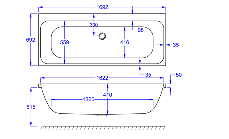 Kartell K-VIT Refine Duo 1700x700 Bath With Legs (REF1770DUO)
