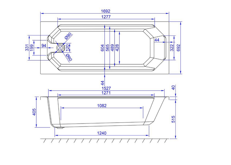 Kartell K-VIT Astlea Single Ended 1700x700 Bath With Legs (AST1770SE)