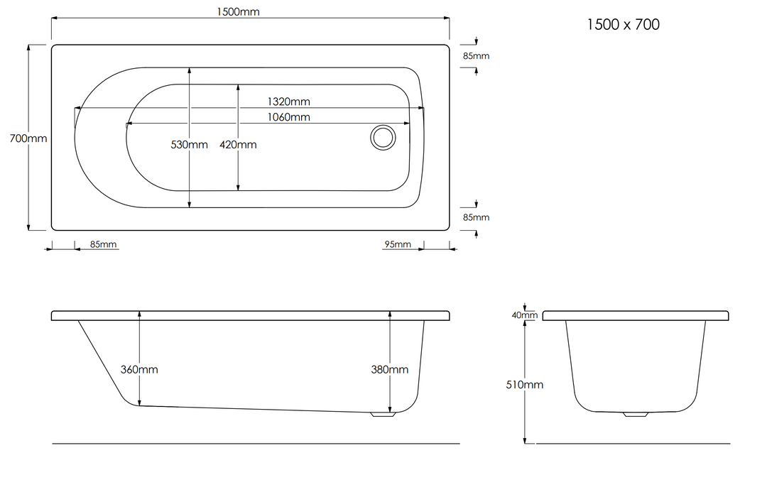 Kartell K-VIT Proton 1500 x 700 Contract Bath (BAT1500PRO)