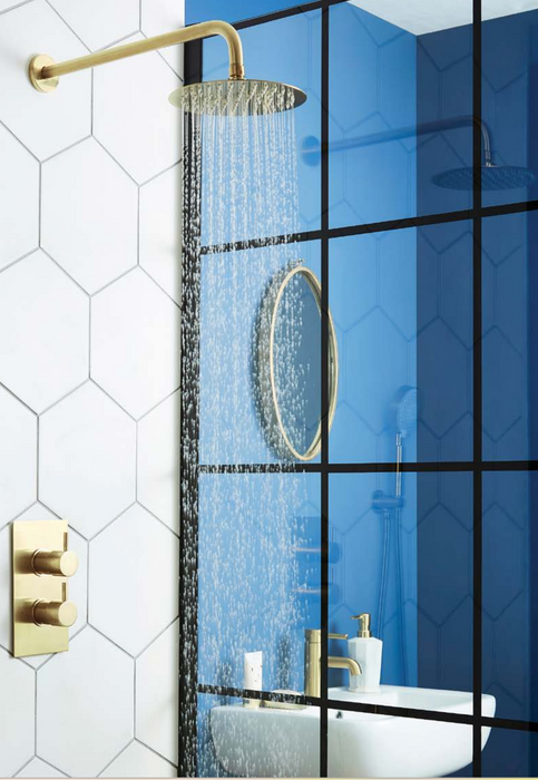 Kartell K-VIT Ottone Brushed Brass Option 2 Thermostatic Concealed Shower with Fixed Overhead Drencher (SHO141OT-SHO143OT)