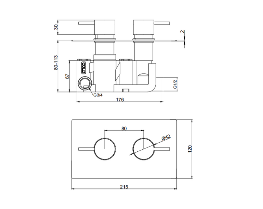 Kartell K-VIT Nero Round Option 2 Thermostatic Shower with Fixed Overhead Drencher (SHO045NR-SHO055NR)