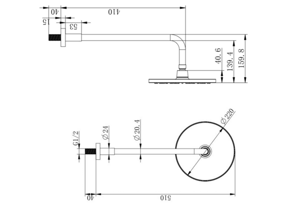 Kartell K-VIT Nero Round Option 2 Thermostatic Shower with Fixed Overhead Drencher (SHO045NR-SHO055NR)