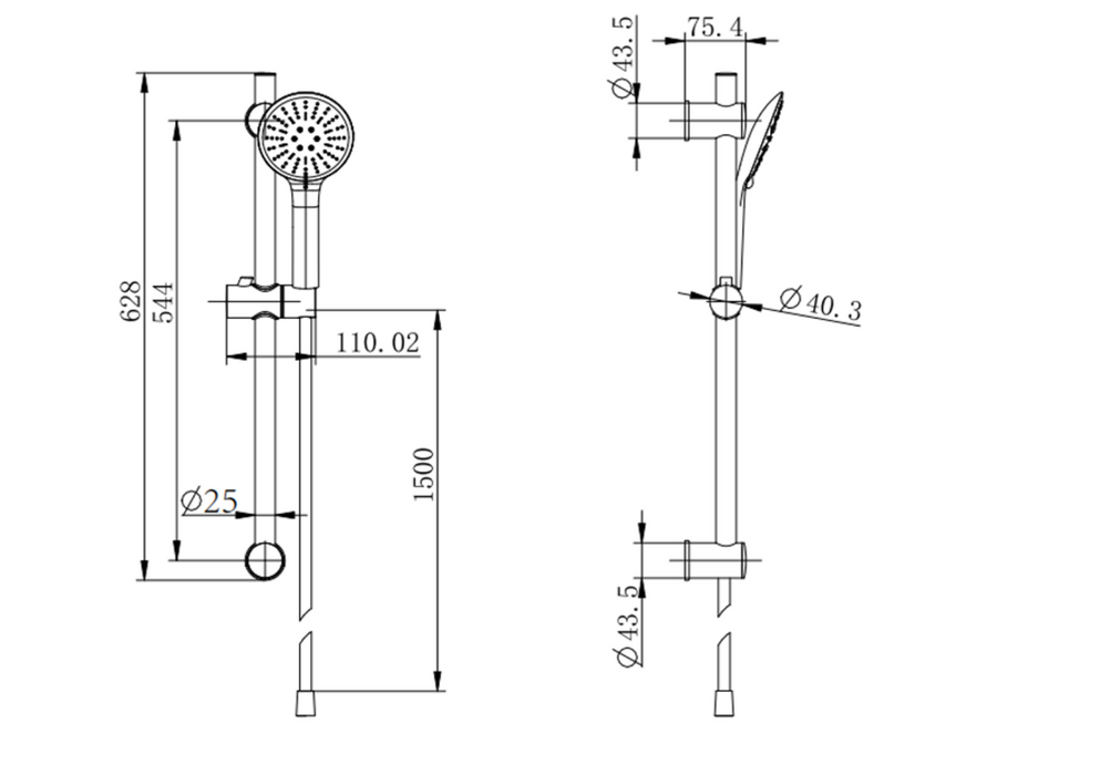 Kartell K-VIT Nero Round Option 3 Concealed Shower with Adjustable Slide Rail Kit (SHO045NR-SHO057NR-SHO088NR)