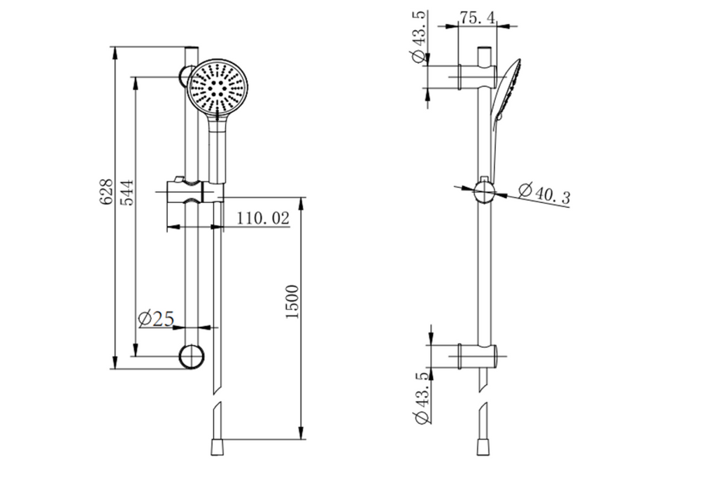 Kartell K-VIT Nero Round Option 4 Thermostatic Shower Slide Rail Kit and Fixed Overhead Drencher (SHO046NR-SHO057NR-SHO088NR-SHO055NR)