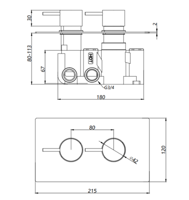 Kartell K-VIT Nero Round Option 4 Thermostatic Shower Slide Rail Kit and Fixed Overhead Drencher (SHO046NR-SHO057NR-SHO088NR-SHO055NR)