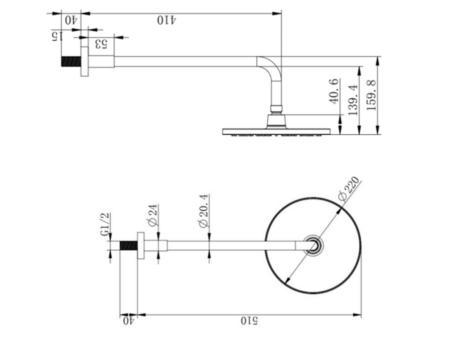 Kartell K-VIT Nero Round Option 4 Thermostatic Shower Slide Rail Kit and Fixed Overhead Drencher (SHO046NR-SHO057NR-SHO088NR-SHO055NR)