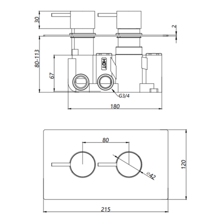 Kartell K-VIT Nero Round Option 5 Thermostatic Shower with Separate Handshower and Fixed Overhead Drencher (SHO046NR-SHO055NR-SHO107NR)