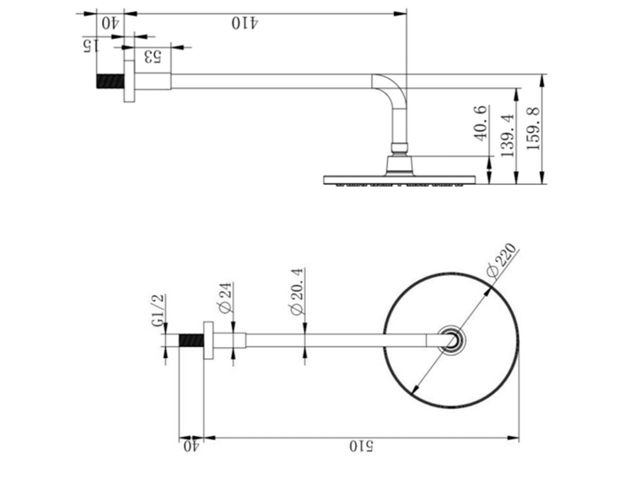 Kartell K-VIT Nero Round Option 5 Thermostatic Shower with Separate Handshower and Fixed Overhead Drencher (SHO046NR-SHO055NR-SHO107NR)