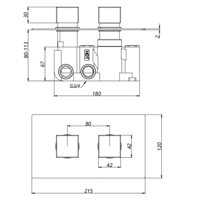 Kartell K-VIT Nero Square Option 5 Concealed Thermostatic Shower (with Diverter) Handshower and Fixed Overhead Drencher (SHO049NS)(SHO056NS)(SHO108NS)