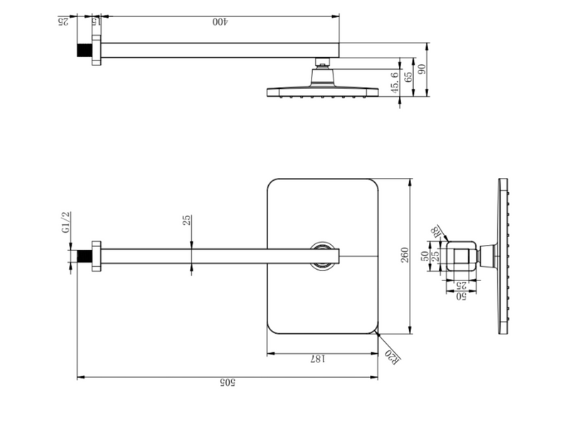 Kartell K-VIT Nero Square Option 5 Concealed Thermostatic Shower Set with Separate Hand Shower & Fixed Overhead Drencher – Matt Black (SHO049NS)(SHO056NS)(SHO108NS)