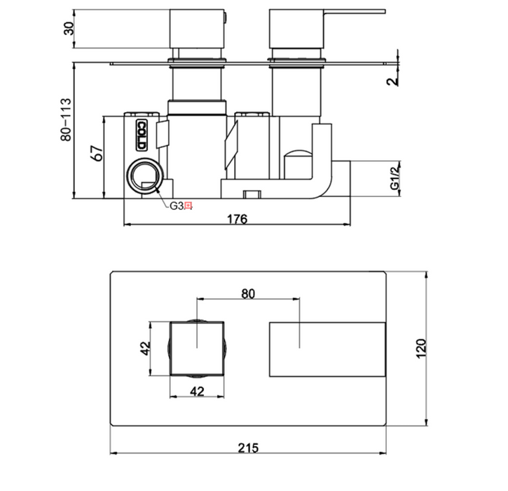 Kartell K-VIT Element Option 1 Thermostatic Concealed Shower with Adjustable Slide Rail Kit (SHO009EL)(SHO070CU)(SHO091OE)