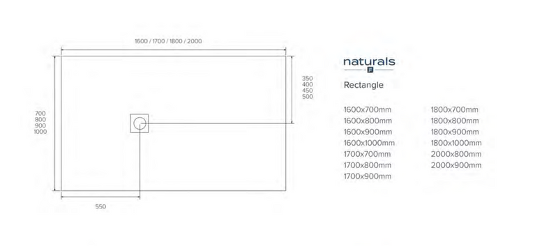 Kartell K-VIT Naturals Stone Effect Graphite Shower Tray 1700x800mm (STOR1708GP)