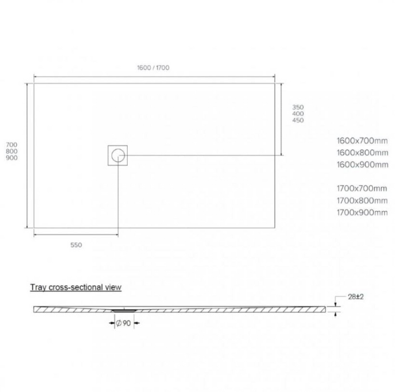 Kartell K-VIT Naturals Stone Effect Graphite Shower Tray 1700x800mm (STOR1708GP)