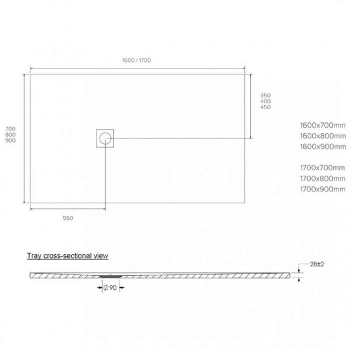Kartell K-VIT Naturals Stone Effect Graphite Shower Tray 1700x800mm (STOR1708GP)