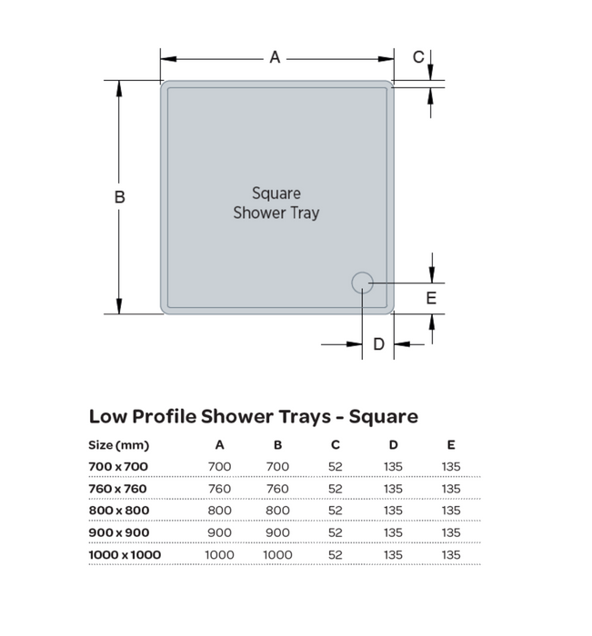 Kartell K-VIT 760 x 760mm Square Low Profile Shower Tray (UNS7676)
