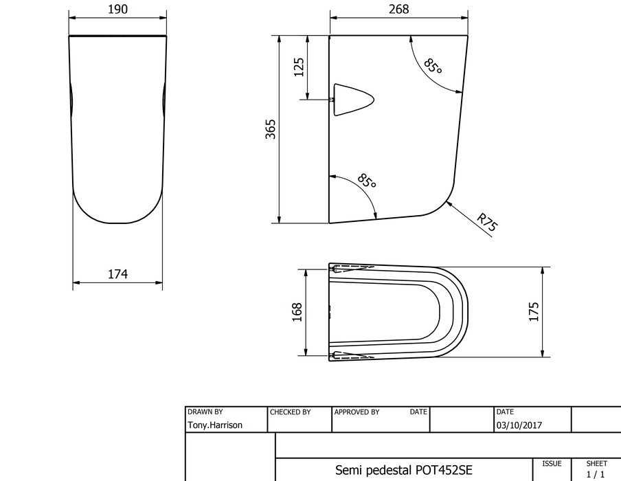Kartell K-VIT Bijoux 550mm 1 Tap Hole Basin with Pedestal Options – White Gloss (BJX-55BAS)
