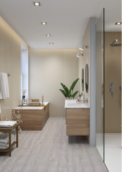 Selkie Allure Collection Golden Fudge Matte MDF Wet Wall Panel – Square Edge, 2420 x 1200 x 11mm