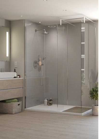 Selkie Allure Collection Silver Pearlescent Satin MDF Wet Wall Panel – Square Edge, 2420 x 1200 x 11mm