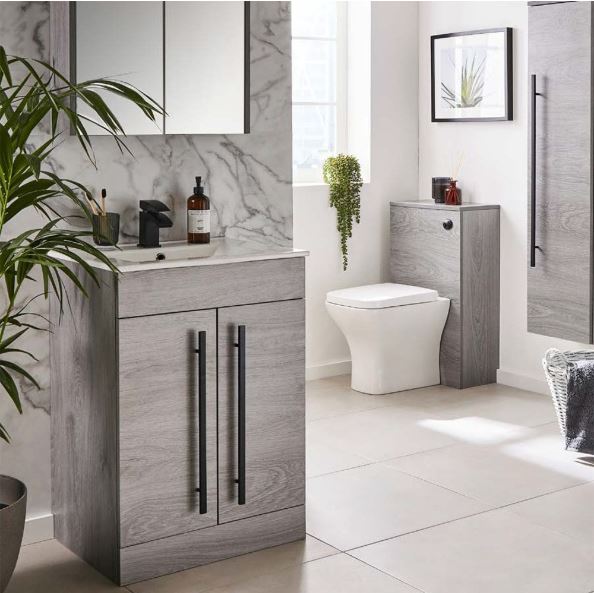 Kartell K-VIT Purity 500mm Floor Standing 2 Door Unit & Ceramic Basin - Silver Oak (PSO500DO-FUR063PU)