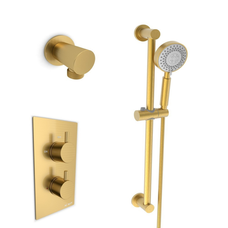 Kartell K-VIT Ottone Option 3 Concealed Thermostatic Shower Set with Adjustable Slide Rail Kit – Brushed Brass (SHO141OT)(SHO144OT)(SHO145OT)