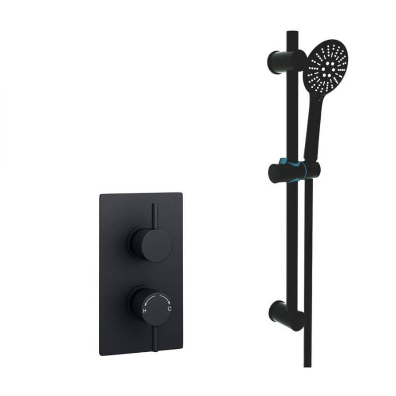 Kartell K-VIT Nero Round Option 3 Concealed Thermostatic Shower Set with Adjustable Slide Rail Kit – Matt Black (SHO045NR)(SHO057NR)(SHO088NR)