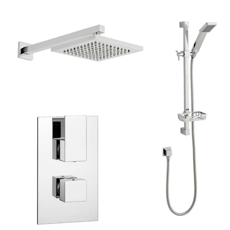 Kartell K-VIT Element Option 3 Concealed Thermostatic Shower Set with Adjustable Slide Rail Kit & Overhead Drencher – Chrome (SHO010EL)(SHO070CU)(SHO091OE)(SHO073CU)