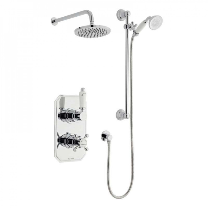 Kartell K-VIT Viktory Option 3 Concealed Thermostatic Shower Set with Slide Rail Kit & Overhead Drencher – Chrome (SHO033VI)(SHO100SR)(SHO092OE)(SHO083DE)
