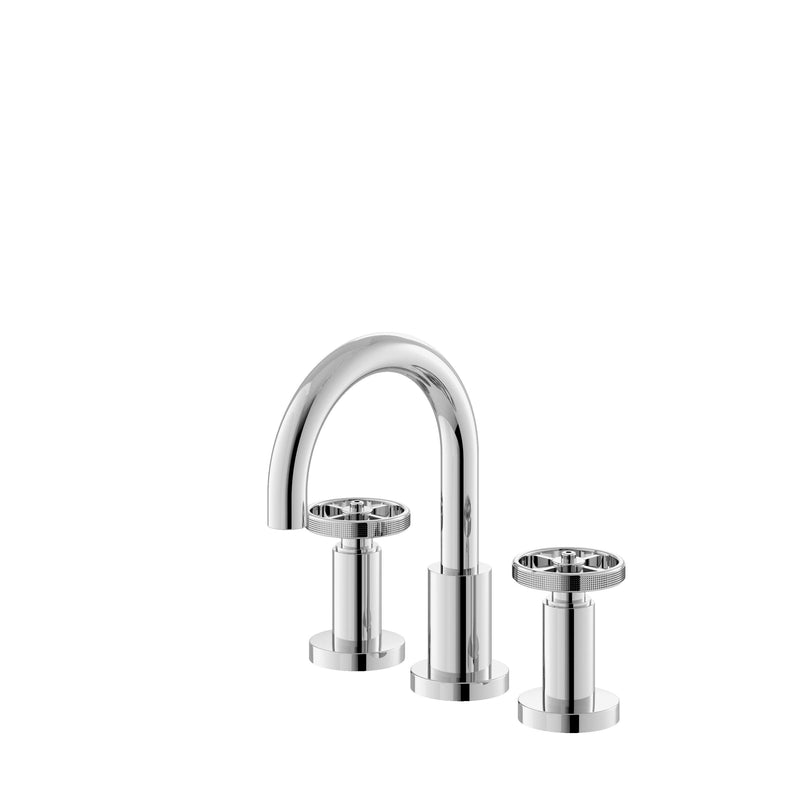 Nuie Revolution Chrome Deck Mounted 3 Tap Hole Basin Mixer with Pop Up Waste — TIW337