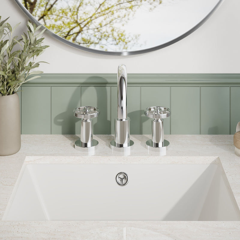 Nuie Revolution Chrome Deck Mounted 3 Tap Hole Basin Mixer with Pop Up Waste lifestyle image 1