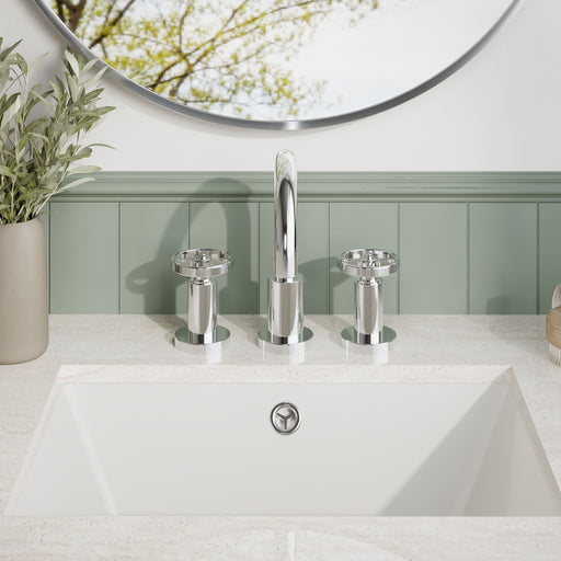 Nuie Revolution Chrome Deck Mounted 3 Tap Hole Basin Mixer with Pop Up Waste lifestyle image 1