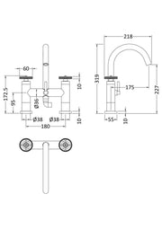 Nuie Revolution Chrome Bath Shower Mixer dimensions line drawing
