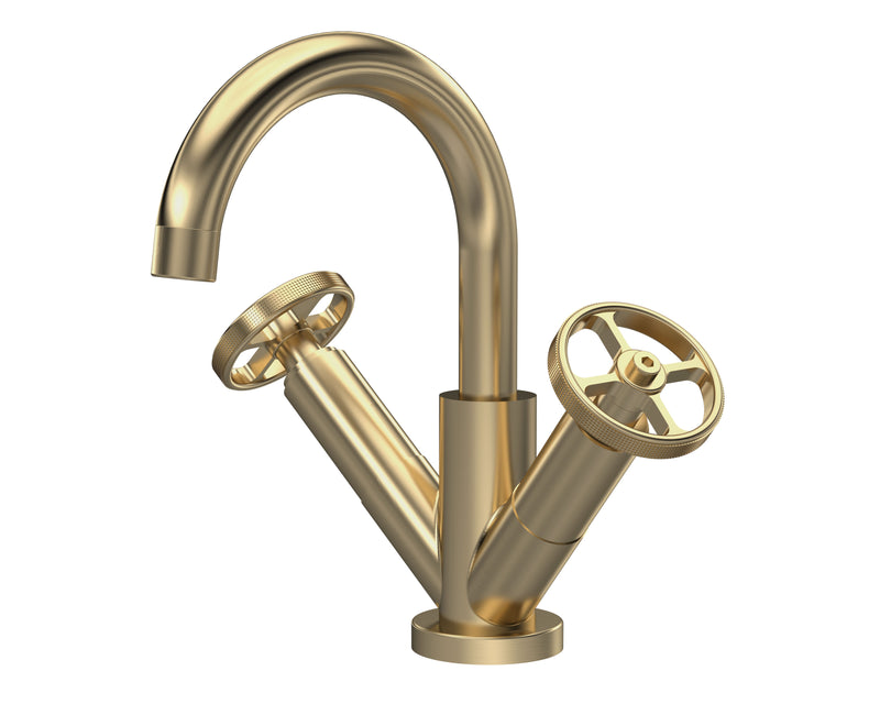 Nuie Revolution Brushed Brass Mono Basin Mixer with Push Button Waste — TIW815