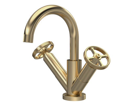 Nuie Revolution Brushed Brass Mono Basin Mixer with Push Button Waste — TIW815