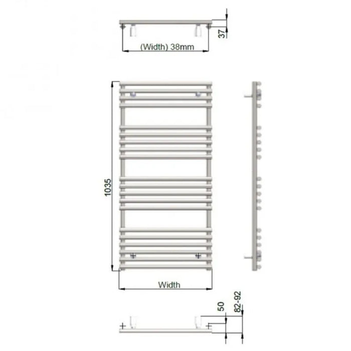 Redroom TT Lux Matt Black Heated Towel Rail 1035x496mm (TTL10005005557)