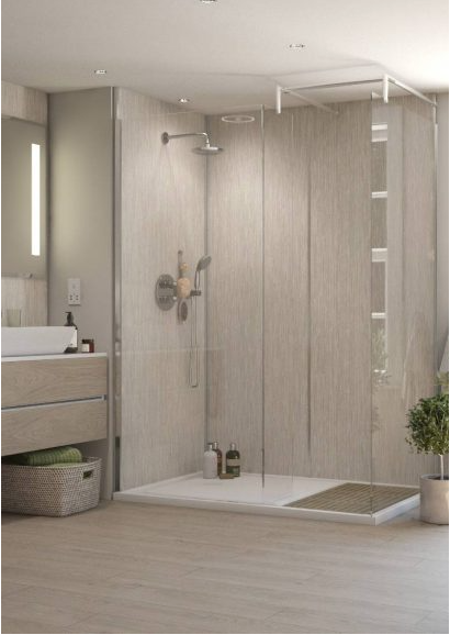 Selkie Inspire Collection Travertine Rain Textured MDF Wet Wall Panel – Square Edge, 2420 x 1200 x 11mm