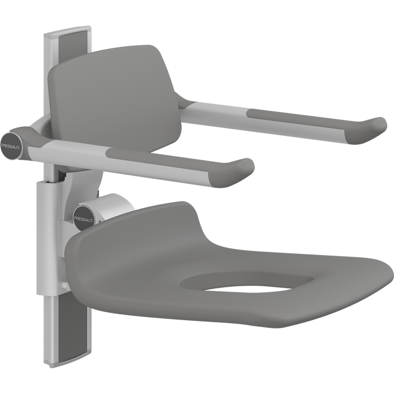 Pressalit PLUS Shower Seat 450 with Aperture incl. Backrest & Armrests, Manually Height Adjustable, Anthracite (R7435112)