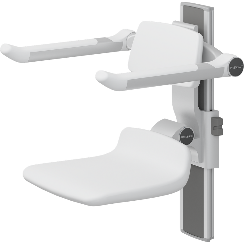 Pressalit PLUS Shower Seat 310 incl. Backrest & Armrests, Manually Height Adjustable, White (R7334000)