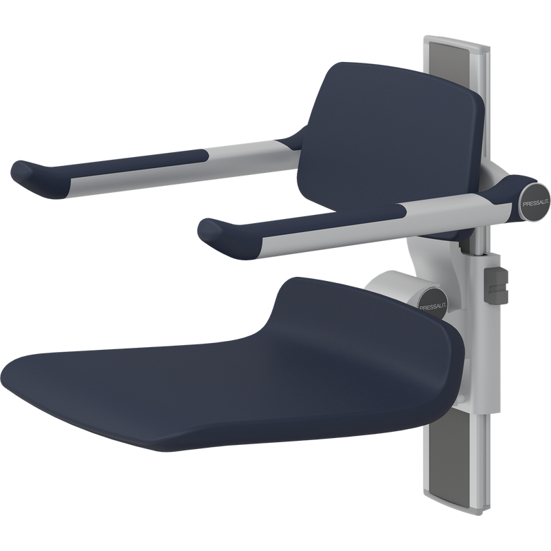 Pressalit PLUS Shower Seat 450 incl. Backrest & Armrests, Manually Height Adjustable, Dark Blue (R7434108)
