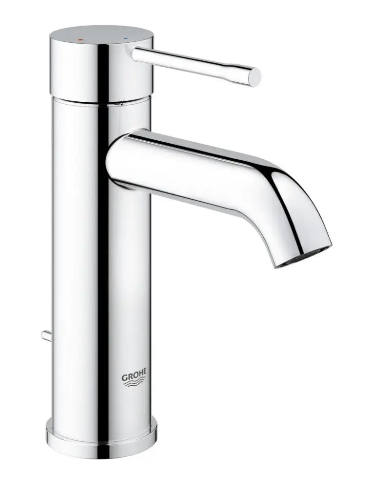 Grohe Essence Basin Mixer Tap S-Size cold-start with pop-up waste in StarLight Chrome front view
