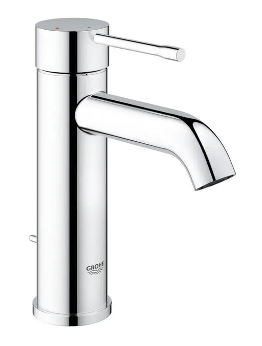 Grohe Essence Basin Mixer Tap S-Size cold-start with pop-up waste in StarLight Chrome front view