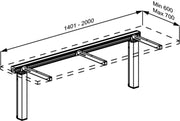 Pressalit INDIVO Wash Basin Lift, 2 Actuators, Grey, for Worktop 1401-2000mm (RK1412202) — dimensioned drawing