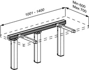 Pressalit INDIVO Wash Basin Lift, 3 Actuators, Grey, for Worktop 1001-1400mm (RK1451202) — dimensioned drawing