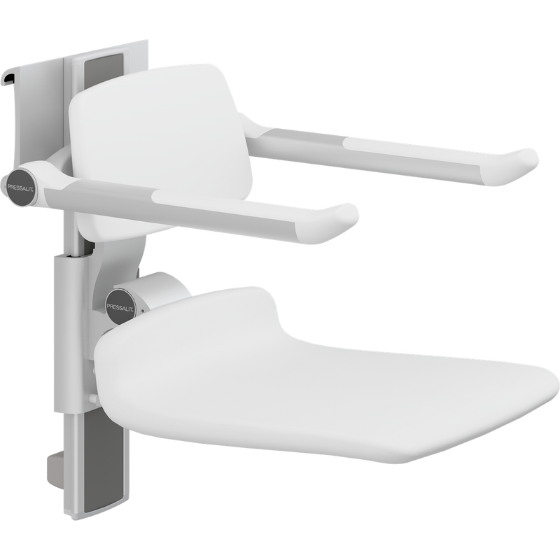 Pressalit PLUS Shower Seat 450 incl. Backrest & Armrests, Manually Height & Sideways Adjustable, White (R7464000)