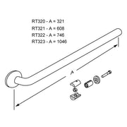 Pressalit PLUS Handrail Section with Wall Rosette connecting joint diagram