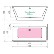 Abbey White Bath 1500 x 750mm - view 2