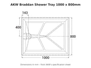 AKW Braddan shower tray 1000 x 800mm dimensions drawing