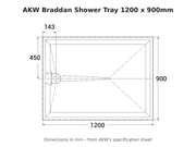 AKW Braddan shower tray 1200 x 900mm dimensions drawing
