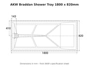 AKW Braddan shower tray 1800 x 820mm dimensions drawing