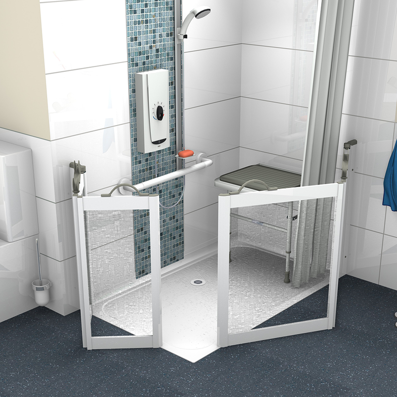AKW Swift level access corner entry shower tray with TRUESEAL2 edge profile