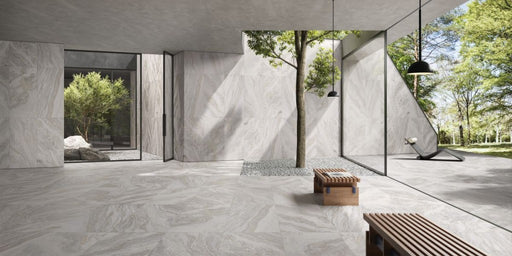Amelia white stone effect matt tile 600x1200mm - view 2